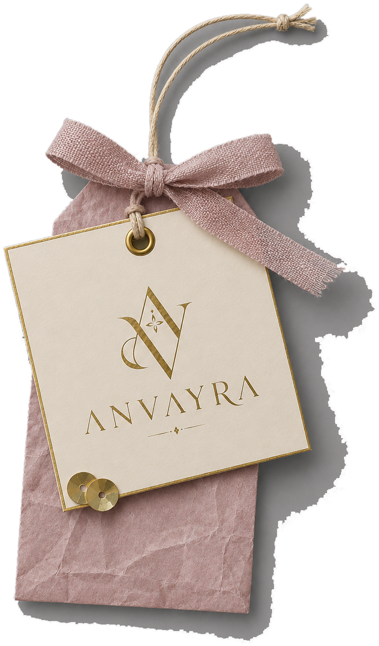 Anvayra swing tag with gold-edged card and string